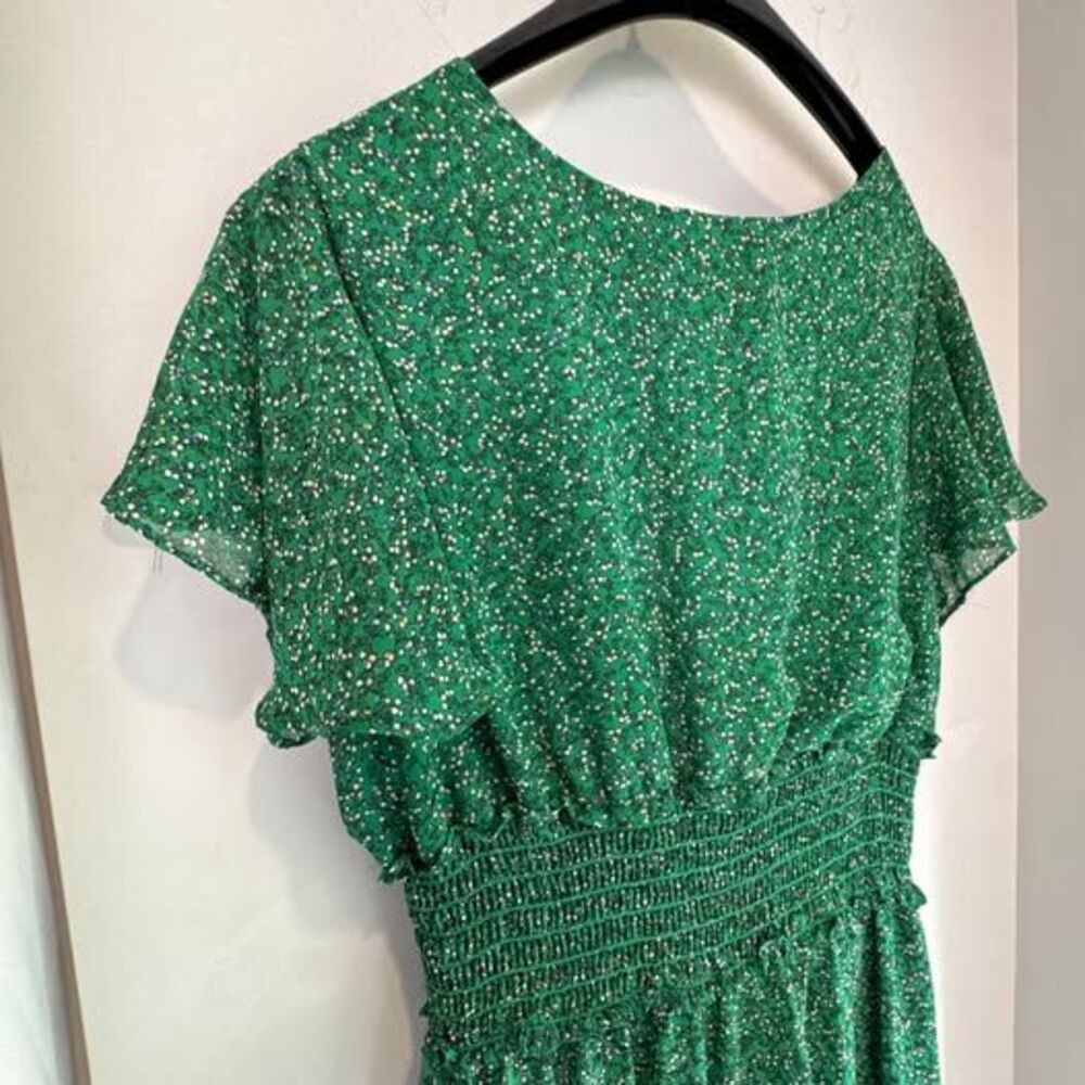Max Studio Dress Women's Small Green Floral Midi Elastic Waist Boho Style - Picture 3 of 10